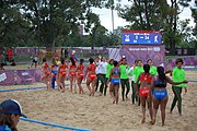 Deutsch: Beachhandball bei den Olympischen Jugendspielen 2018; Tag 5, 10. November 2018; Mädchen, Platzierungsrunde - Mauritius-Venezuela 0:2 English: Beach handball at the 2018 Summer Youth Olympics at 11 October 2018 – Girls Consolation Round – Mauritius-Venezuela 0:2