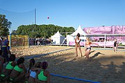 Deutsch: Beachhandball bei den Olympischen Jugendspielen 2018; Tag 3, 9. Oktober 2018; Mädchen, Vorrunde, Gruppe B - Venezuela-Niederlande 1:2 English: Beach handball at the 2018 Summer Youth Olympics at 9 October 2018 – Girls Preliminary Round Group B‎ – Venezuela-Netherlands 1:2