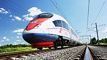 The high-speed Sapsan train links Moscow with Saint Petersburg. Bullet-Train.jpg