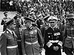 Wehrmachtführung beim Reichsparteitag der NSDAP 1938, von links: Erhard Milch, Wilhelm Keitel, Walther von Brauchitsch, Erich Raeder und Maximilian von Weichs