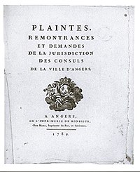One of the cahiers de doleances written in Angers in 1789 Cahier Angers.jpg
