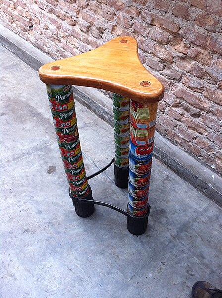 Food cans upcycled into a stool