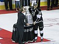 Captain Dustin Brown receiving Stanley Cup from NHL Commissioner Gary Bettman (7476660930).jpg
