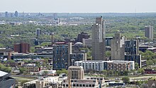 Cedar-Riverside and Saint Paul skyline seen from the Foshay Tower observation deck, May 2018.jpg