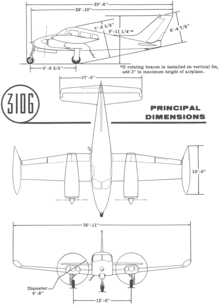 File:Cessna 310G 3-view line drawing.png