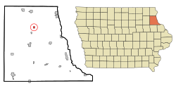 Clayton County Iowa Incorporated and Unincorporated areas Farmersburg Highlighted.svg