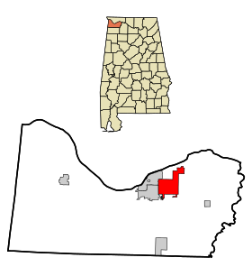 Colbert County Alabama Incorporated and Unincorporated areas Muscle Shoals Highlighted.svg