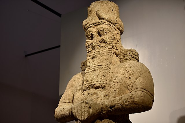 Closeup of a colossal stone statue of the god Nabu (the son of Marduk) recovered from the city Kalhu, an example of a surviving ancient Mesopotamian s