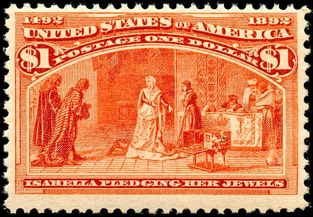 The $1 stamp included in the US issue of commemoratives, introduced on January 2, 1893