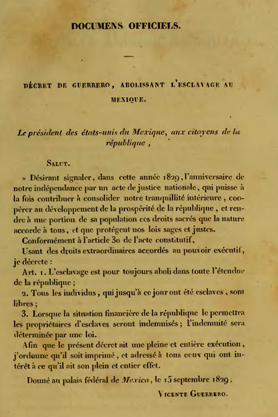 File:Décret abolissant l'esclavage au Mexique, signé Vicente Guerrero, 15 septembre 1829.png