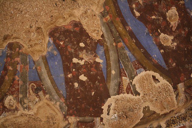 Detail of the frescoes inside the caves of the Bamiyan Buddha complex