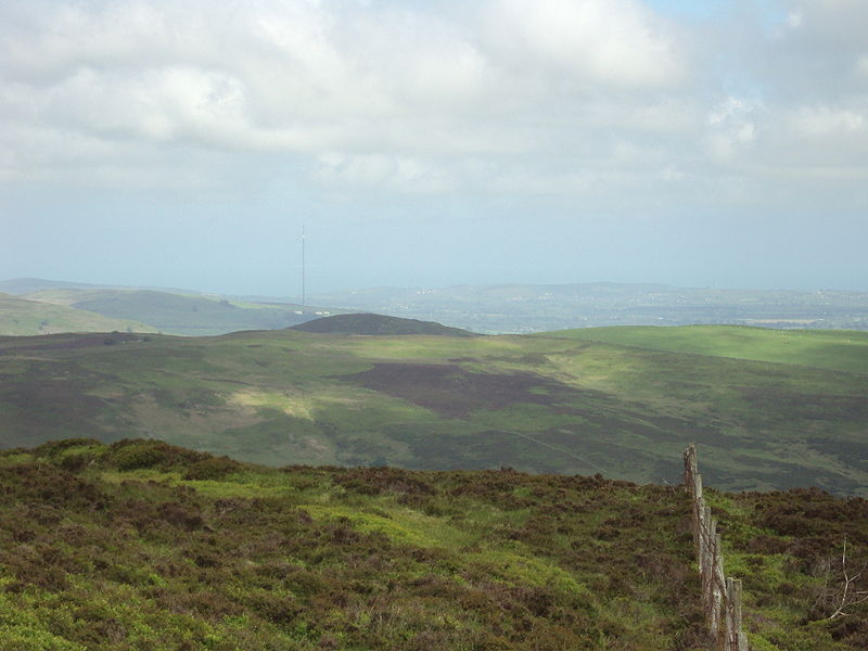 File:Distant Moel-y-Parc transmitter mast from Moel Famau - DSC06071.JPG