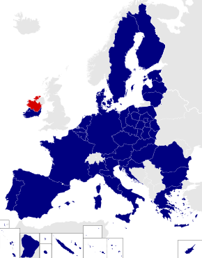 Mapa volebních obvodů Evropského parlamentu se zvýrazněnou červenou barvou Midlands – sever-západ