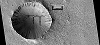 Порівняно молодий кратер із ймовірними ярами. Знімок виконано HiRISE в рамках програми HiWish.