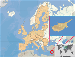 Location of Cyprus (orange) within the European Union (camel).