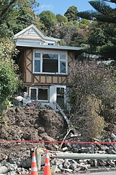 Earthquake damage to a house in Redcliffs