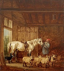 Edmund Bristow (1787-1876) - A White Horse with a Groom, and Sheep in a Barn - 515723.2 - National Trust.jpg