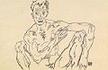 Скица на мъжка голота в черен пастел, Егон Шиле, 1918