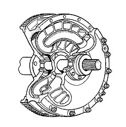 Fluid flywheel, part section (Autocar Handbook, 13th ed, 1935).jpg