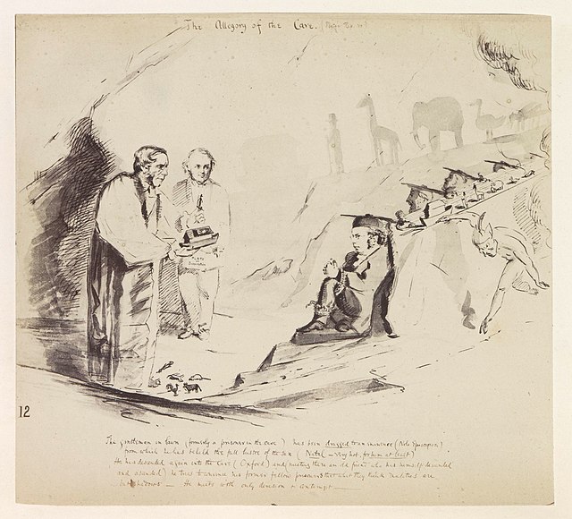 The Allegory of the Cave -caricature with John Colenso, Jowett and Henry Longueville Mansel.