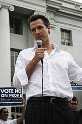 Gavin Newsom speaks at an Anti-Proposition 8 Rally at Sproul Plaza. Gavin Newsom Prop 8.jpg