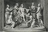 F. Girardón.  Apolo y las ninfas de Tetis.  Aguafuerte J. Edelink.  1678
