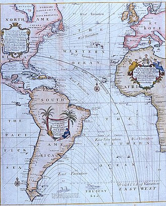 Plate 22 from Mount & Page's 1702 "Atlas Maritimus Novus, or the New Sea-Atlas." Halley compass variations 1702.jpg