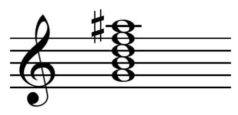 Dominant 7♯9 chord, G7♯9:G B D F A♯ (A♯=B♭) Dominant 7♯9 chord as arpeggio then simultaneously
