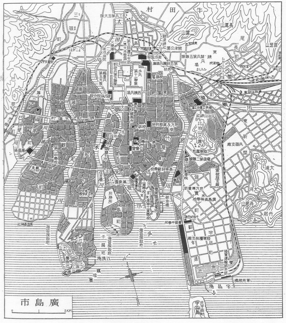 1930年頃。他の路より太く描かれており主要道であったことがわかる。地図の京橋町表示は実際とは異なる。