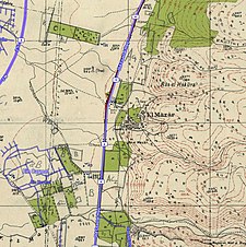 Série de mapas históricos da área de Al-Mazar, Haifa (anos 1940 com sobreposição moderna) .jpg