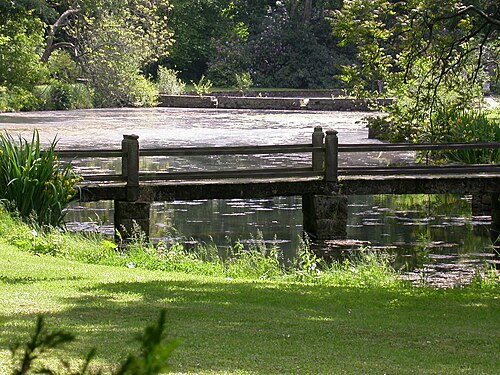 Holzbrücke im Schlosspark Büdingen (Büdingen, Hessen, Deutschland)