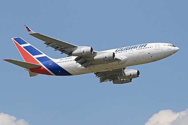 A Cubana Ilyushin Il-96-300 departing Madrid–Barajas in 2016