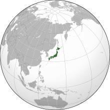 Projection of Asia with Japan's Area coloured green