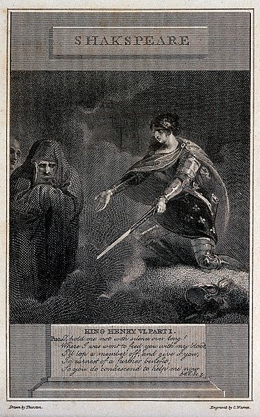 'Joan of Arc conjures demons in Shakespeare's Henry VI' (engraving by C. Warren, 1805, after J. Thurston). "Next to her, Talbot is a blundering oaf, w