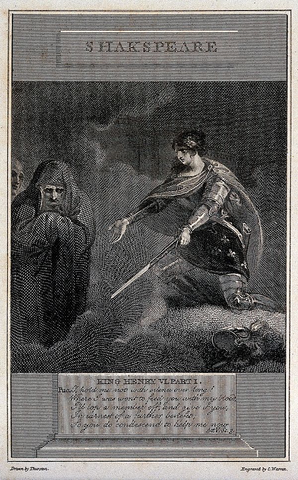 'Joan of Arc conjures demons in Shakespeare's Henry VI' (engraving by C. Warren, 1805, after J. Thurston). "Next to her, Talbot is a blundering oaf, w