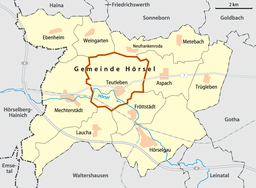 Läget för den tidigare kommunen Teutleben i Hörsel