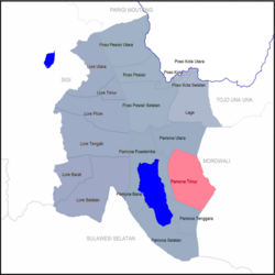 Peta kecamatan Pamona Timur ring Kabupatén Poso