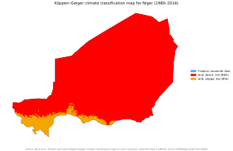 Niger map of Koppen climate classification Koppen-Geiger Map NER present.svg