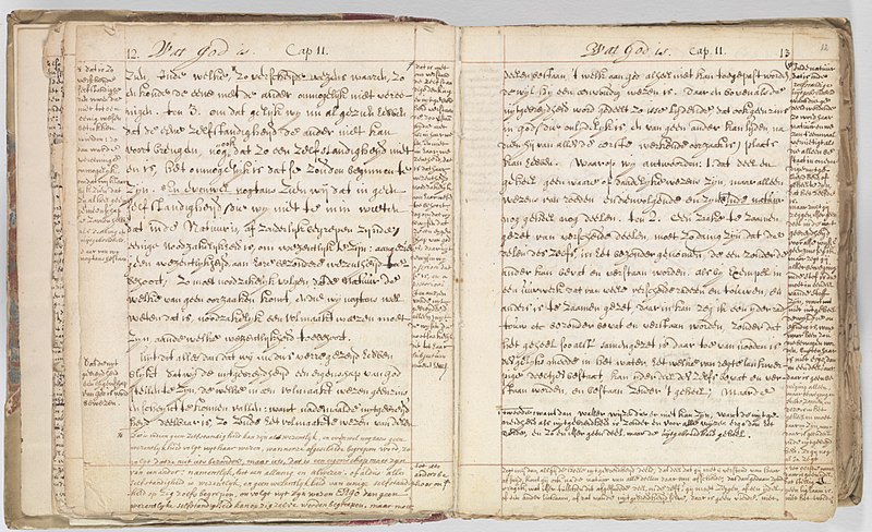 File:Korte verhandeling van God, de mensch, en deszelvs welstand - KB 75 G15 - folios 011v (left) and 012r (right).jpg