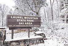 Laurel Mountain ski area sign after fresh snow Laurel Mountain Ski Area Sign.jpg