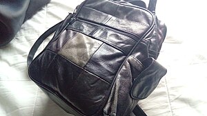 Leather black bag with signs of usage, Oude Pekela (2020) 02.jpg