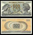 500 lir - rub a líc bankovky vydané v roce 1966