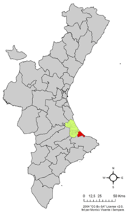 Localização do município de Oliva (Valência) na Comunidade Valenciana