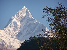 Machapuchare, a sacred Nepalese mountain, viewed from foothills Machapuchre-wow.jpg