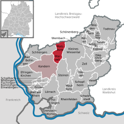 Elhelyezkedése Baden-Württemberg térképén