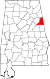 Harta statului Alabama indicând comitatul Cleburne