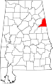 На карте штата выделен округ Клеберн 