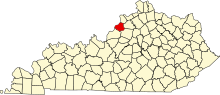 Location of Oldham County in Kentucky Map of Kentucky highlighting Oldham County.svg