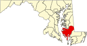 Map of Maryland highlighting Dorchester County.svg