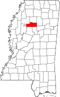 Kort over Mississippi med Grenada County markeret